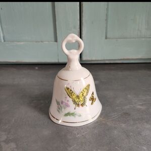 Vintage Bone China Hostess Bell With Butterfly & Floral Design Home Decor